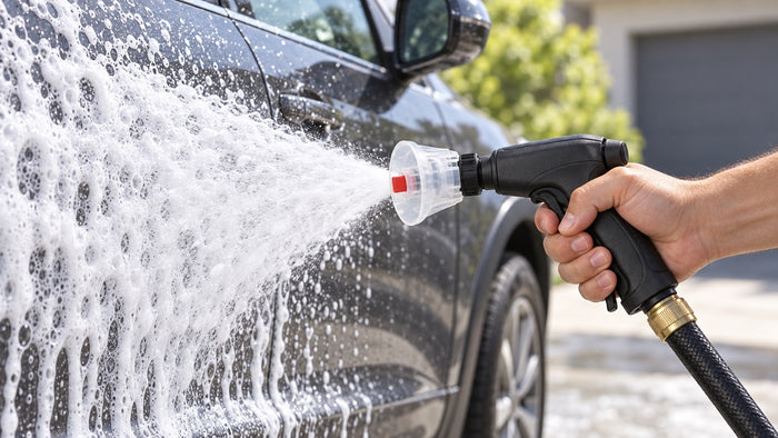 Buse à mousse de lavage en situation sur une voiture, photo 1