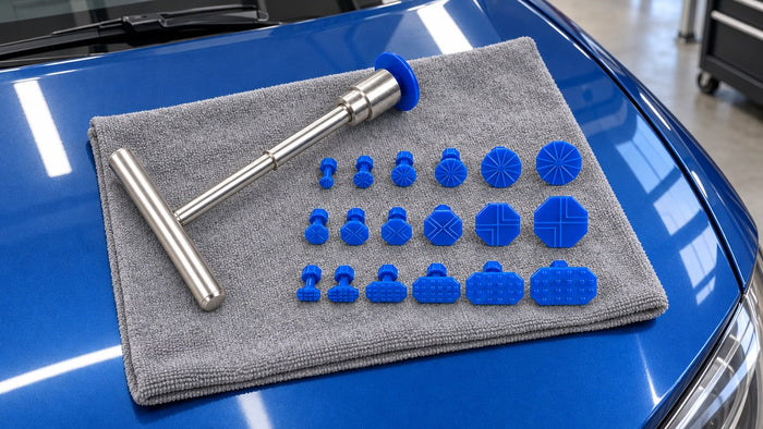 Kit de débosselage sans peinture en situation sur une voiture, photo 3