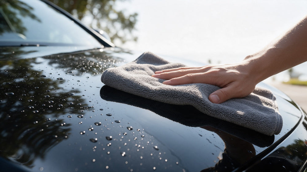 Séchage d'une carrosserie avec une serviette microfibre