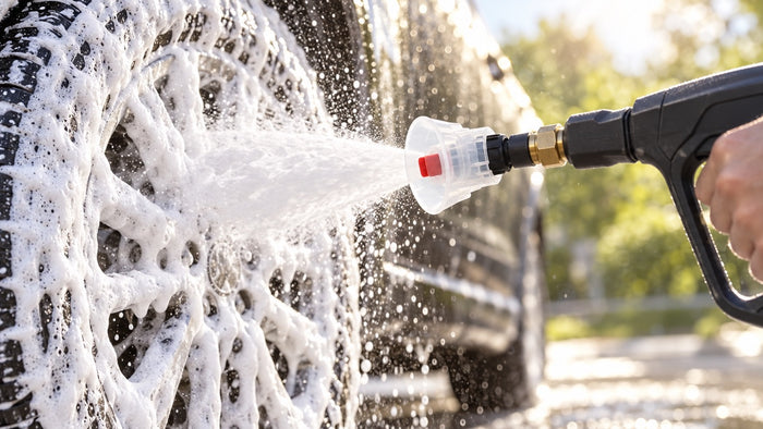 Buse à mousse de lavage en situation sur une voiture, photo 2