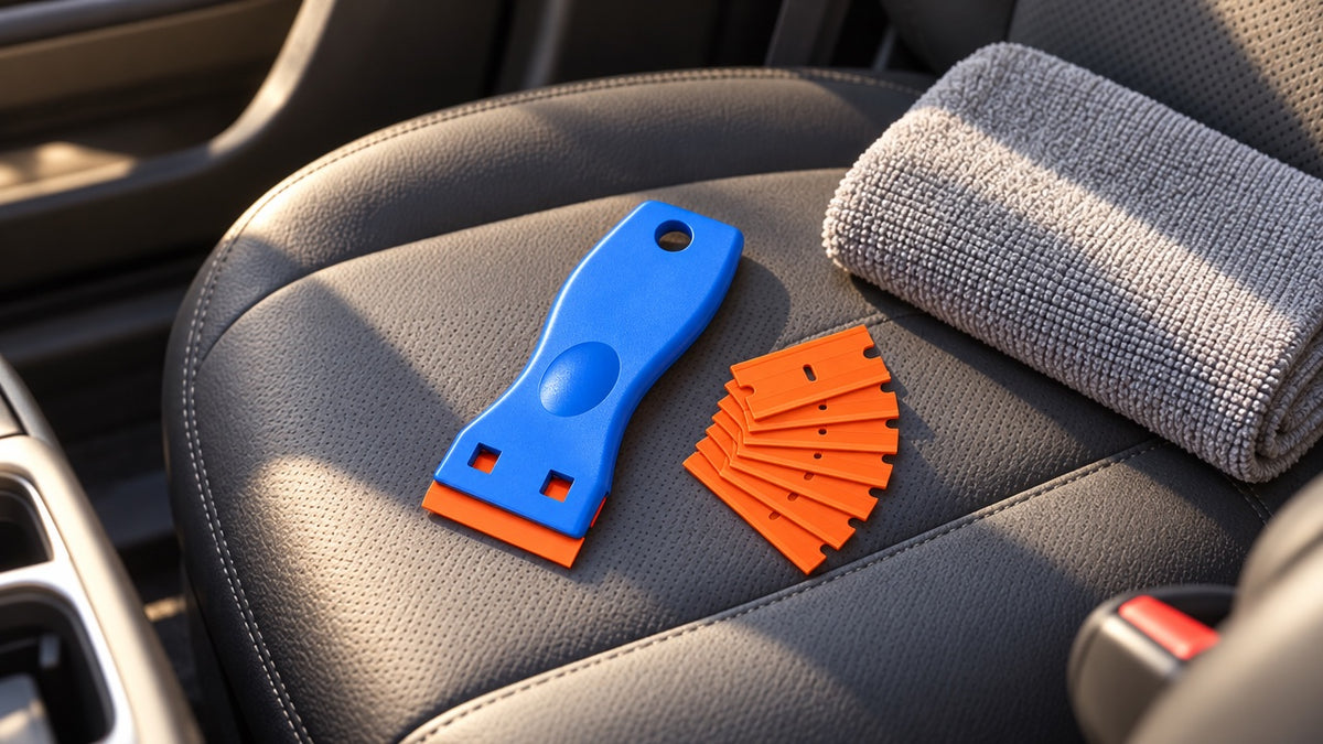 Grattoir à autocollants en situation sur une voiture, photo 5