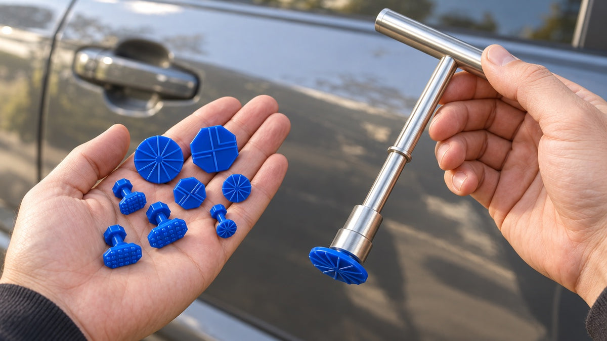Kit de débosselage sans peinture en situation sur une voiture, photo 5