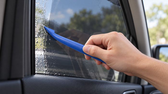 Micro-raclettes pour films et autocollants en situation sur une voiture, photo 1