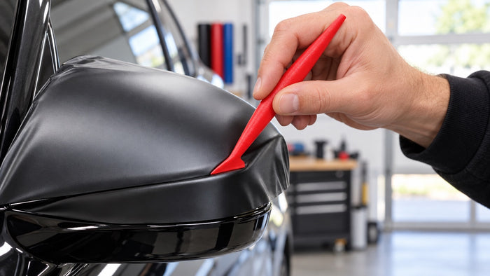 Micro-raclettes pour films et autocollants en situation sur une voiture, photo 2