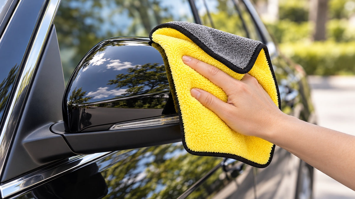 Serviettes microfibre de lavage en situation sur une voiture, photo 2