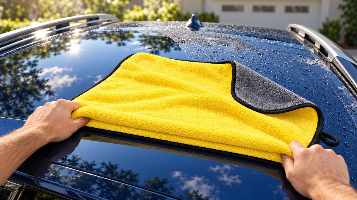 Serviette de séchage voiture en situation sur une voiture, photo 1