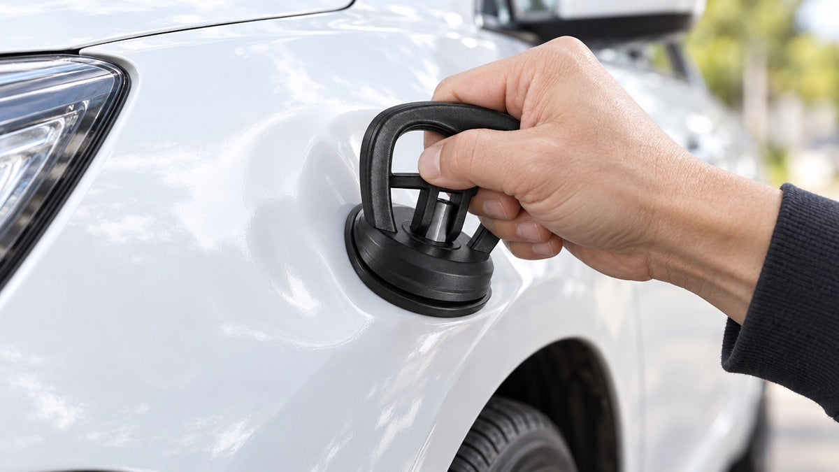 Ventouse extracteur de bosses en situation sur une voiture, photo 1