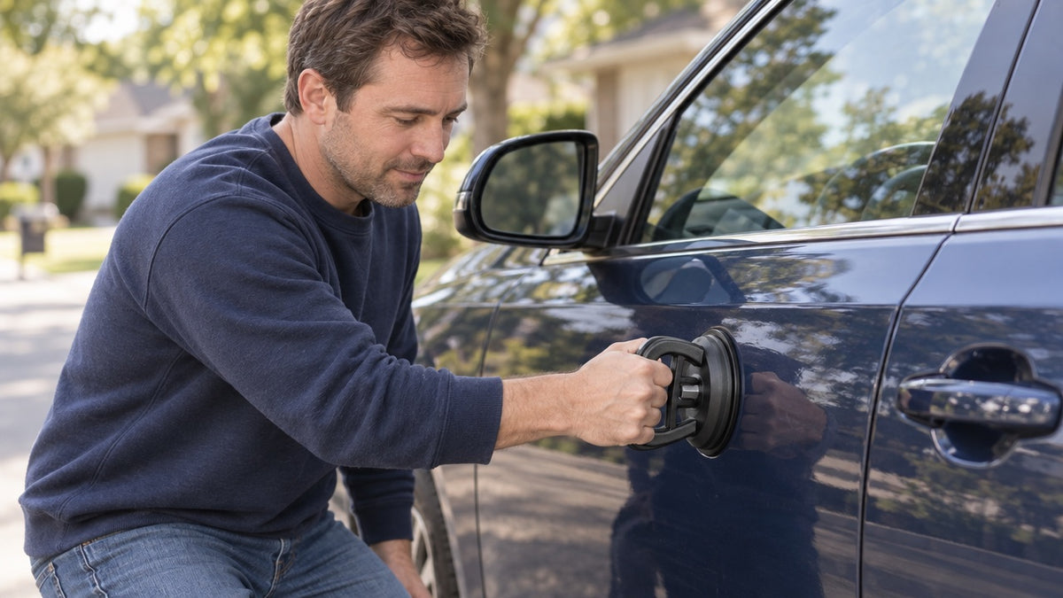 Ventouse extracteur de bosses en situation sur une voiture, photo 2